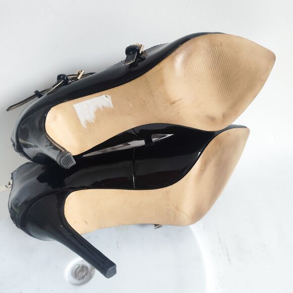 Marc Fisher Heels 7.5 M Black Strappy Patent Leather Sandals Danger Pointy Toe - Picture 9 of 10